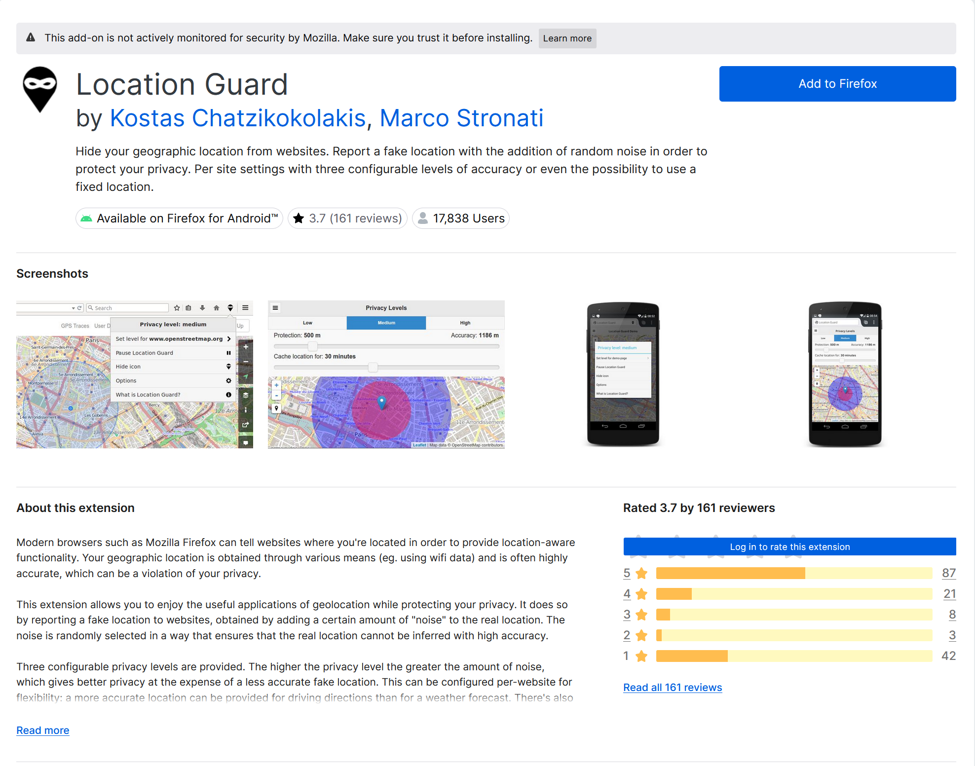 Step 1: Find Location Guard on Firefox Add-ons store